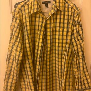 Club Room Men's Yellow and Blue Plaid Shirt